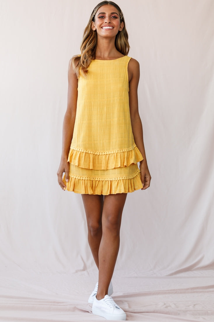 Candice Tiered Frill Hem Scooped Back Dress Yellow by Selfie Leslie