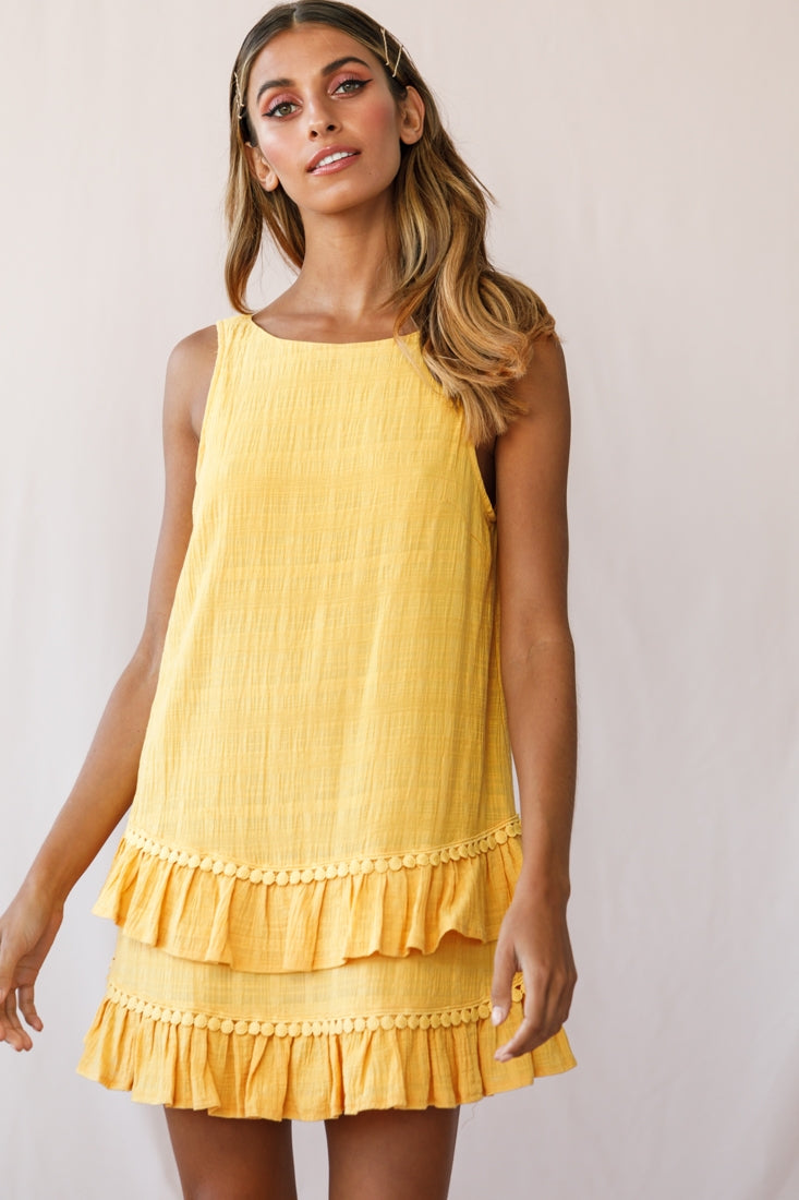 Candice Tiered Frill Hem Scooped Back Dress Yellow by Selfie Leslie