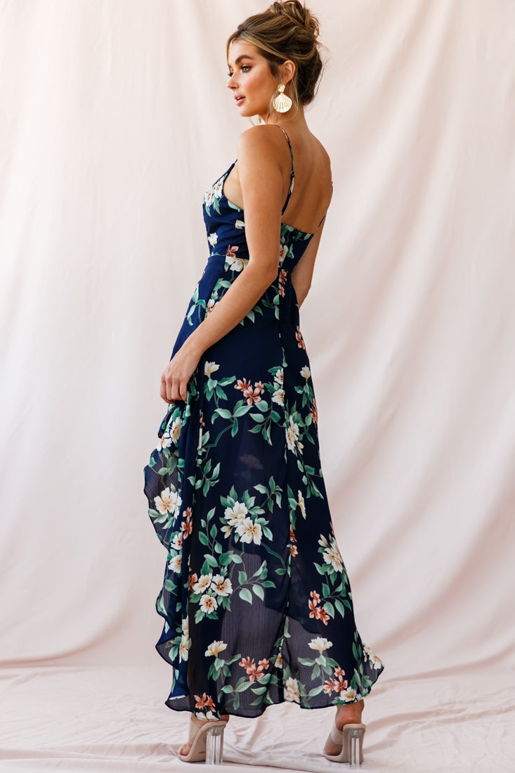 Imelda V-Neckline High-Low Hem Dress Navy by Selfie Leslie