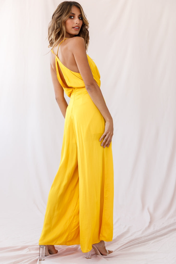 Jaclyn Wide-Leg Cowl Neck Jumpsuit Mustard by Selfie Leslie