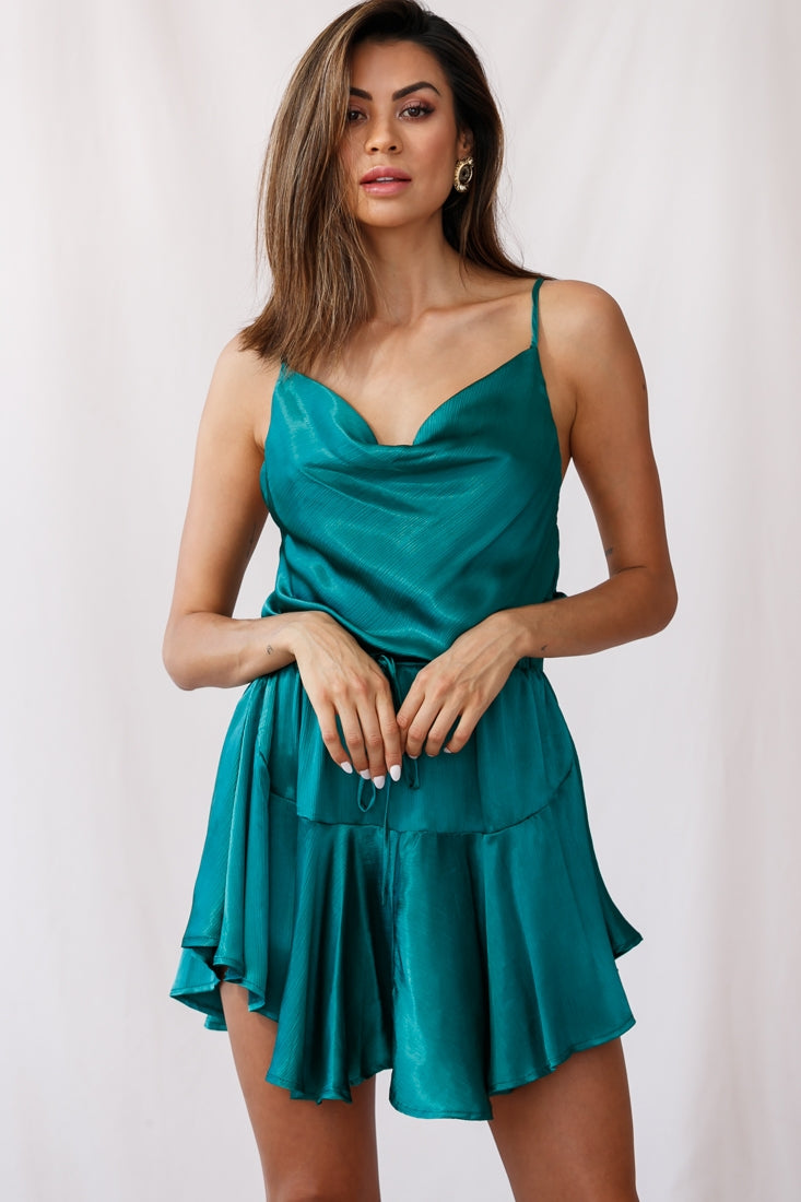 Shop the Ferris Cowl Neck Drawstring Dress Jade | Selfie Leslie