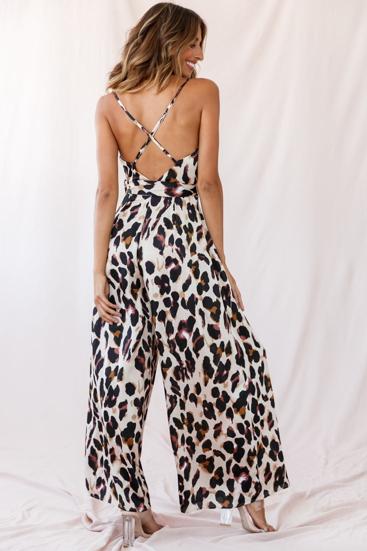 Mali Wide Leg Belted Jumpsuit Leopard by Selfie Leslie