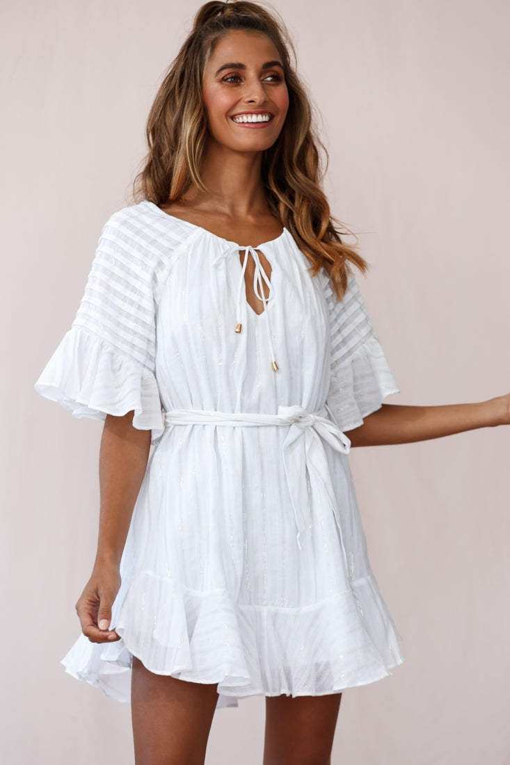 Estonia Pintuck Waist Tie Dress White by Selfie Leslie