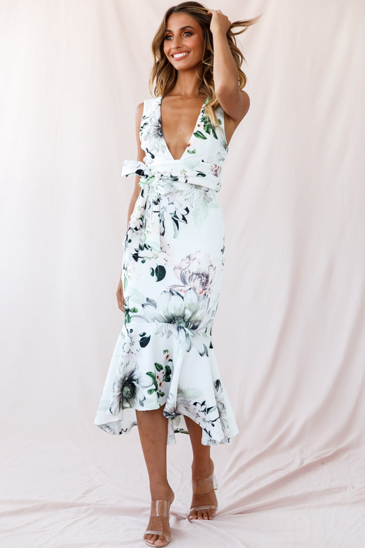 Sorry Not Sorry Wide Strap Flounce Floral Dress White by Selfie Leslie