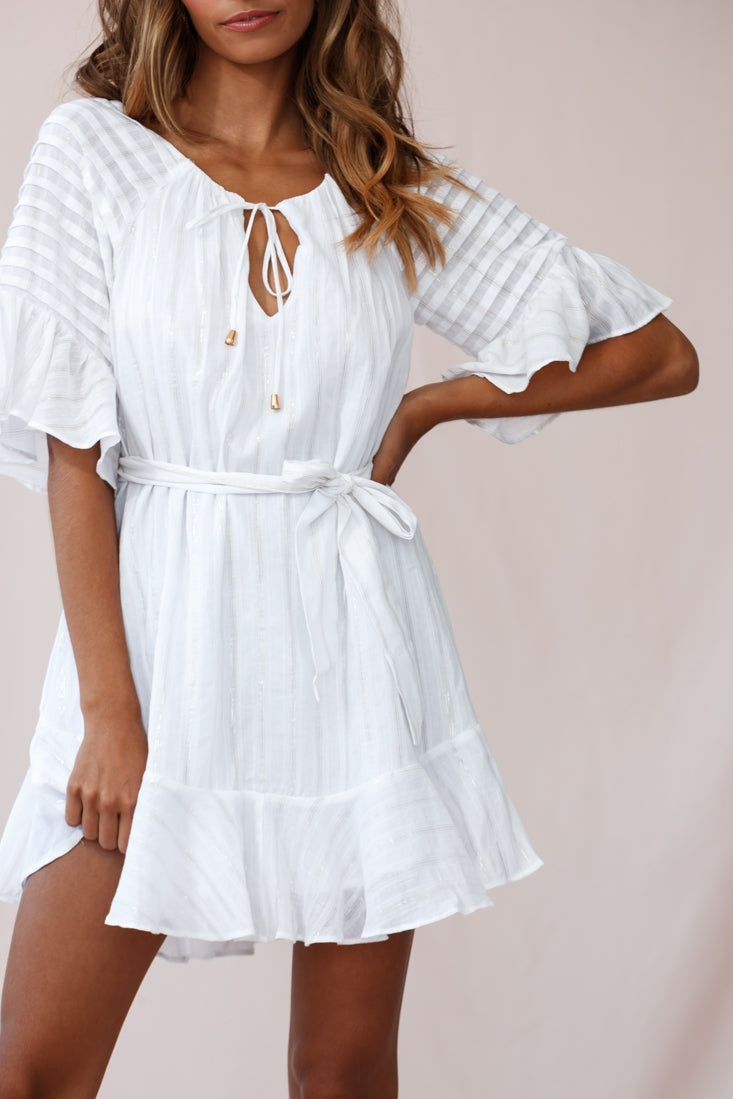 Estonia Pintuck Waist Tie Dress White by Selfie Leslie
