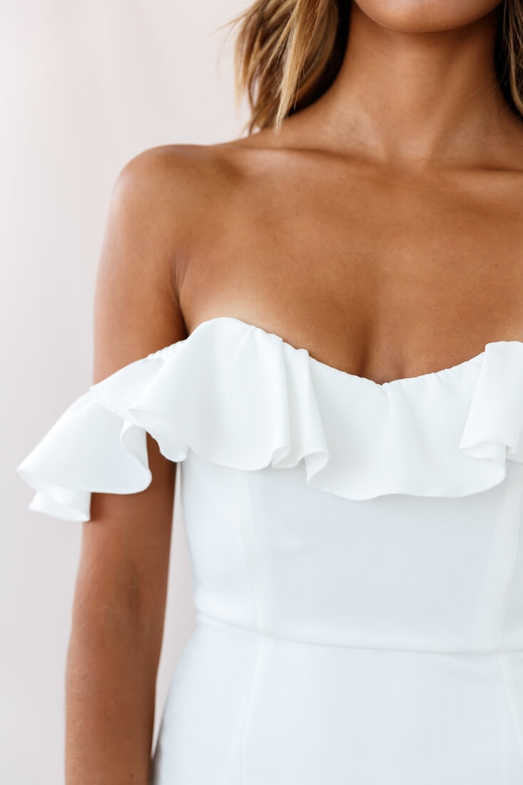 Cloud 9 Bardot Neckline Corset Back Dress White by Selfie Leslie