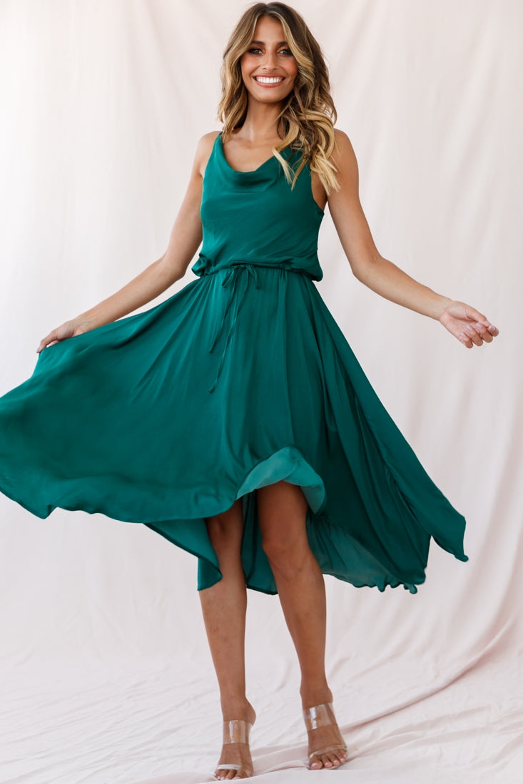 Ava Cowl Neck Drawstring Midi Dress Forest Green by Selfie Leslie