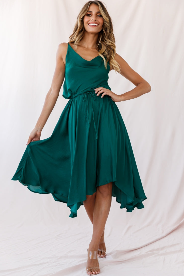 Ava Cowl Neck Drawstring Midi Dress Forest Green by Selfie Leslie