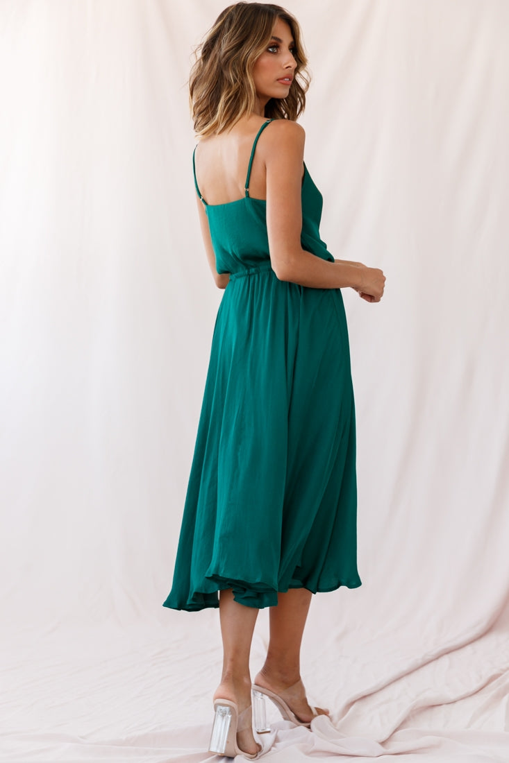 Ava Cowl Neck Drawstring Midi Dress Forest Green by Selfie Leslie