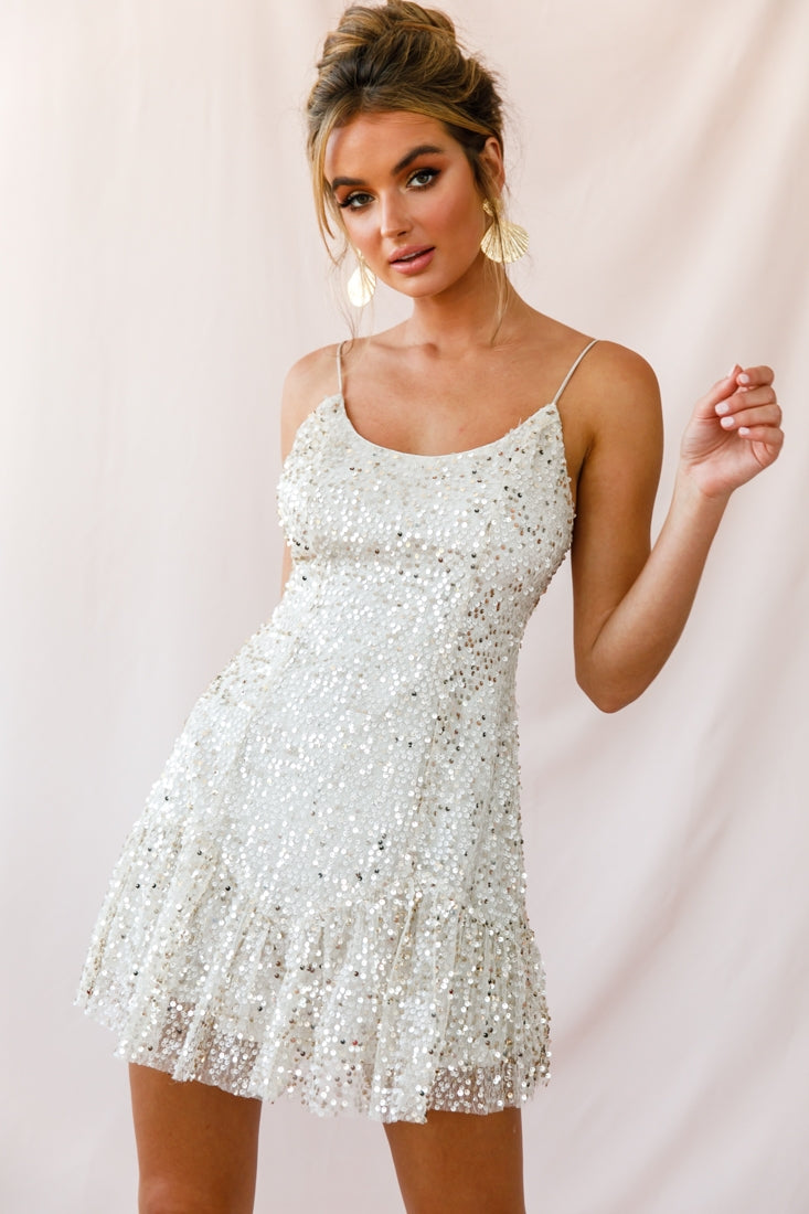 Shine Spaghetti Strap Sequin Mini Dress Champagne by Selfie Leslie
