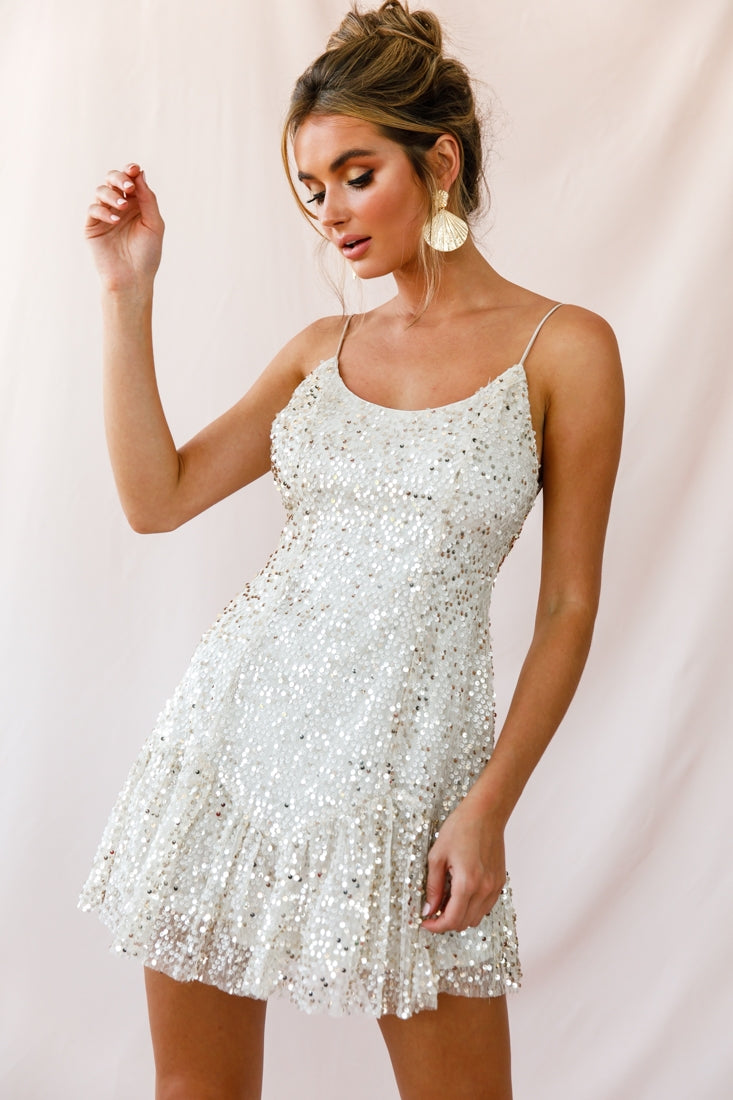 Shine Spaghetti Strap Sequin Mini Dress Champagne by Selfie Leslie