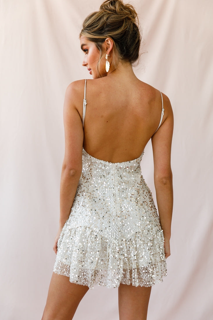 Shine Spaghetti Strap Sequin Mini Dress Champagne by Selfie Leslie