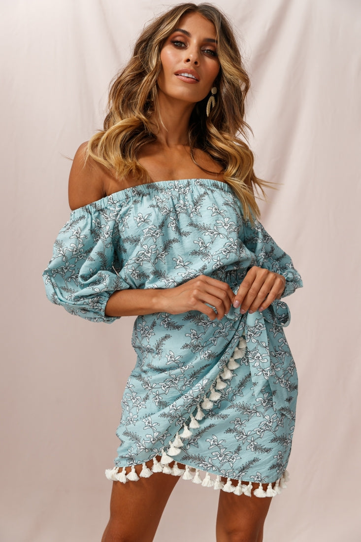Cayman Tassel Trim Wrap Dress Sage/White by Selfie Leslie