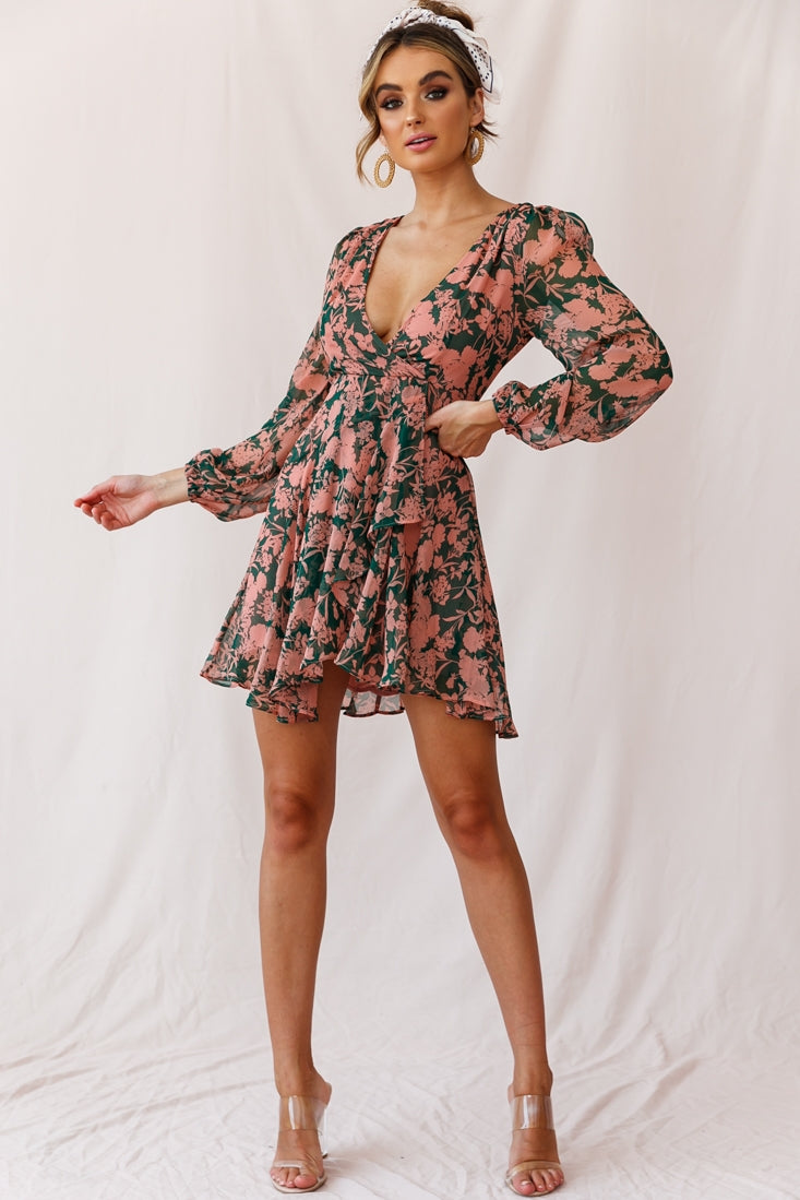 Wisteria Lane Long Sleeve Tea Dress Forest Green by Selfie Leslie