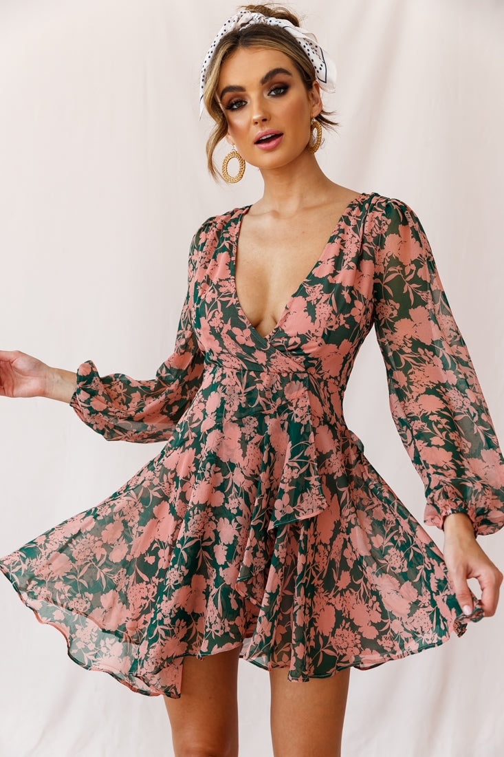 Wisteria Lane Long Sleeve Tea Dress Forest Green by Selfie Leslie