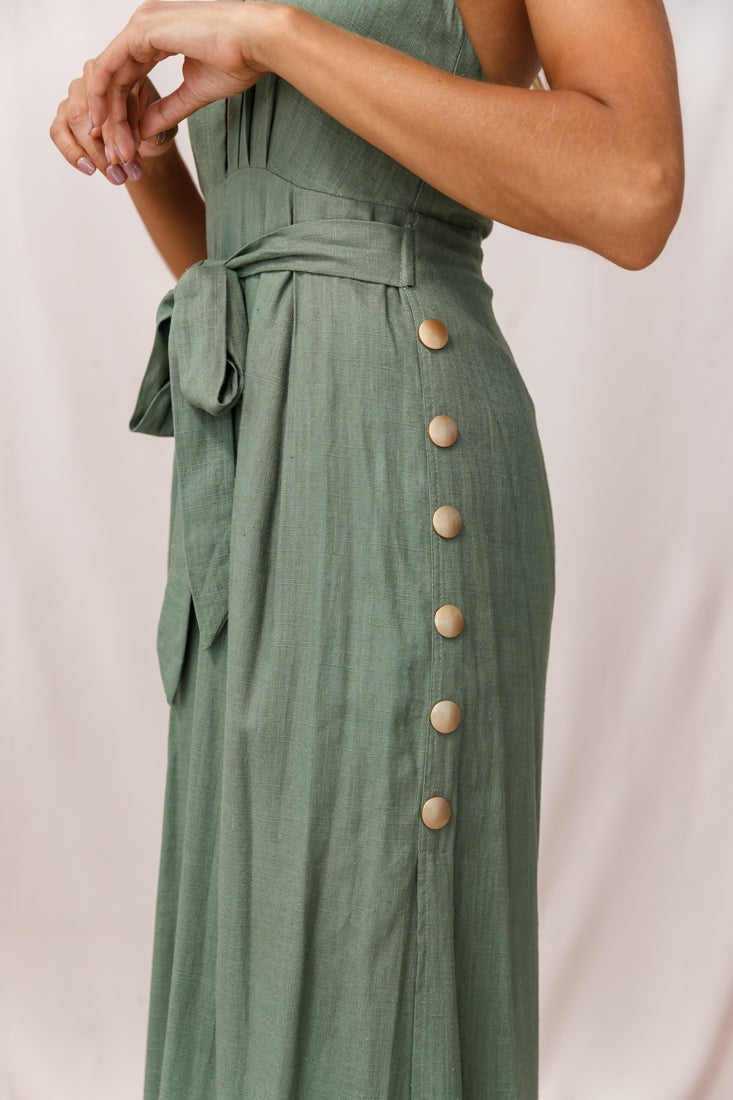 Aruba Wide Leg Halterneck Jumpsuit Khaki by Selfie Leslie