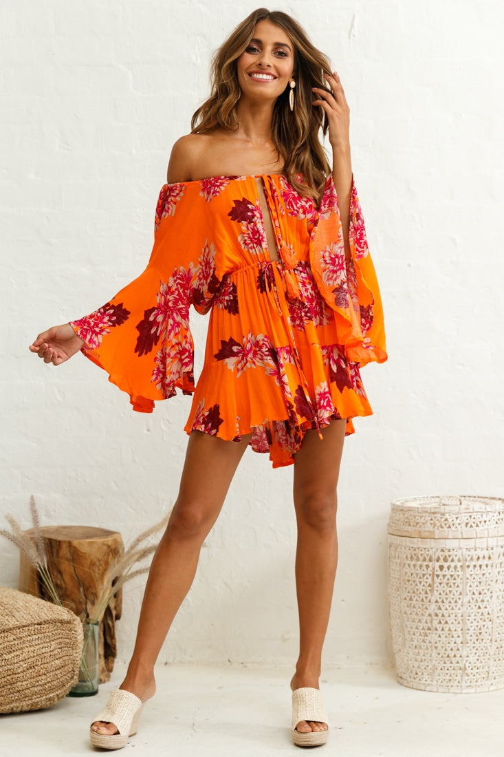 Fiona Drawstring Waist Romper Orange by Selfie Leslie