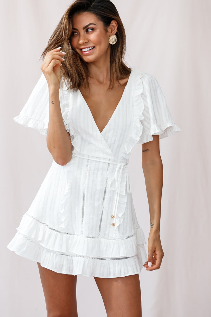 Shop the Marybelle Angel Sleeve A-Line Ruffle Dress White | Selfie Leslie