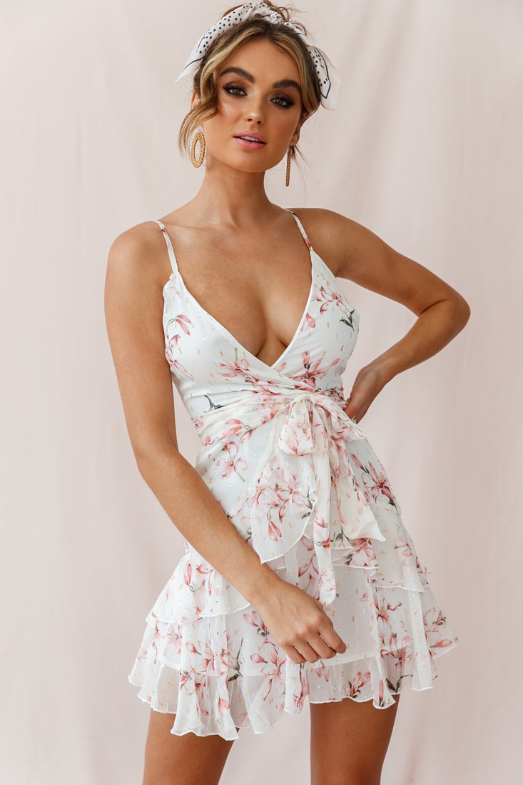 Kerry Floral Layered Dress Beige & Pink by Selfie Leslie