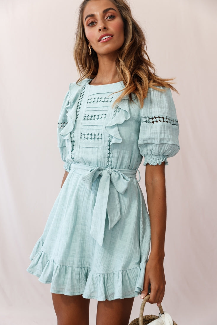 Delia Puff Sleeve Crochet Detail Dress Sage by Selfie Leslie