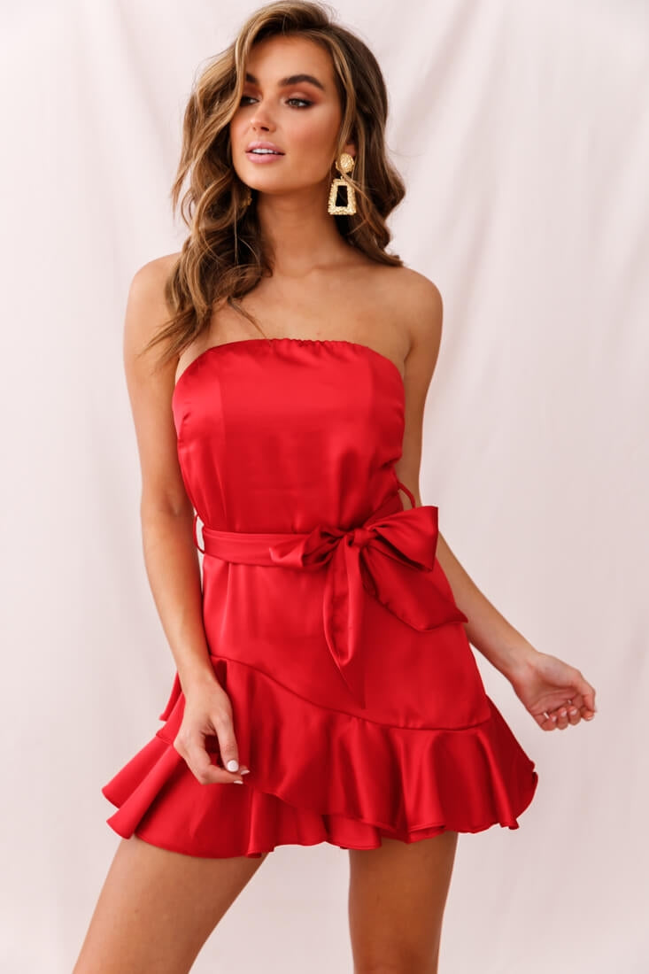 Thank U, Next Bandeau Satin Romper Red by Selfie Leslie