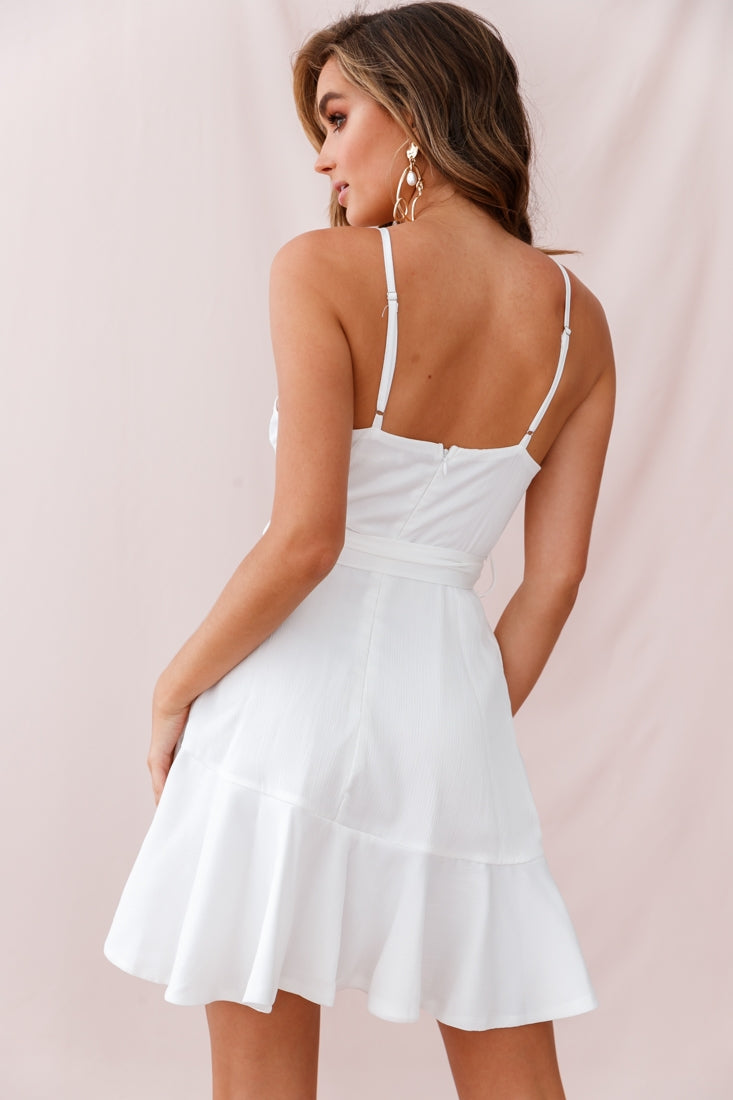 Khandi Wrap Ruffle Dress White by Selfie Leslie