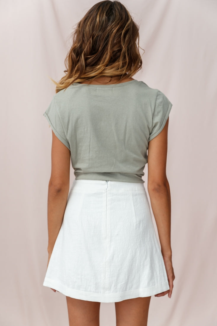 Pia Faux Placket Tortoise Shell Button Skirt White by Selfie Leslie