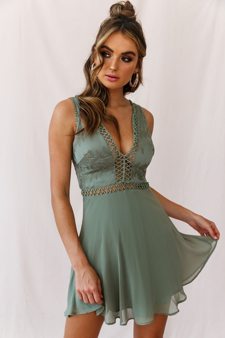 Carson Sleeveless Lace-Up Back Dress Olive by Selfie Leslie