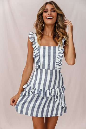 Shop the Shiloh Tie-Back Pinafore Dress Navy | Selfie Leslie