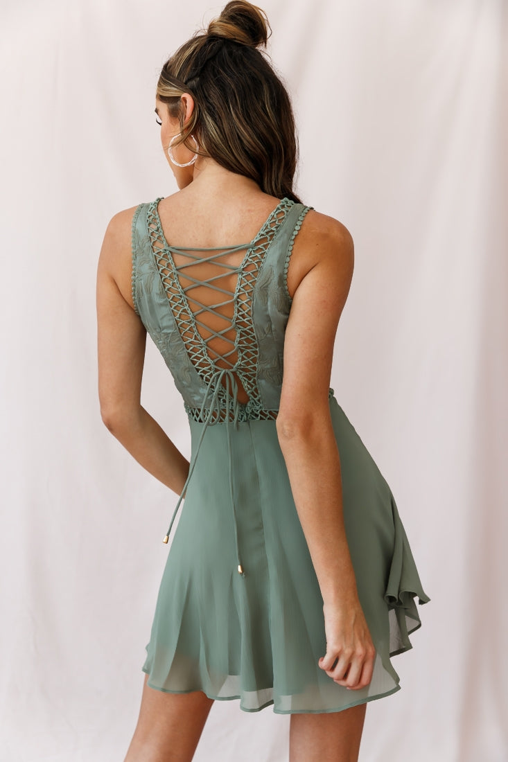 Carson Sleeveless Lace-Up Back Dress Olive by Selfie Leslie