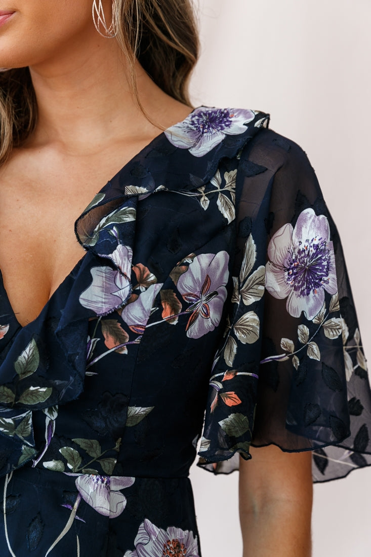 June Angel Sleeve Ruffle Detail Dress Navy by Selfie Leslie