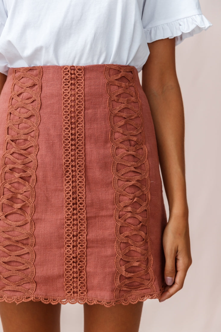 Aspley Embroidered Linen Skirt Rose by Selfie Leslie
