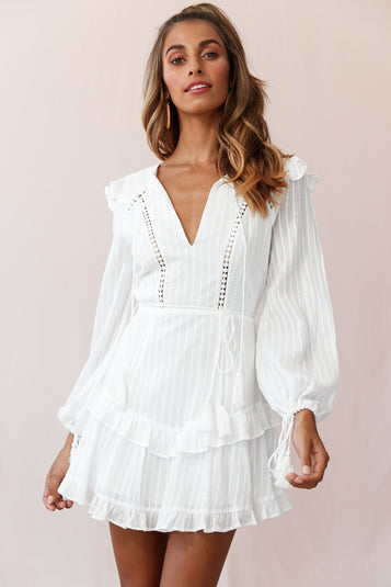 Shop the Yours Truly Bell Sleeve Ruffle Dress White | Selfie Leslie