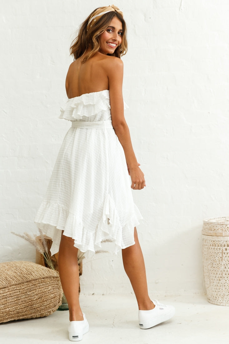 Miffy Double Frill Strapless Midi Dress White– Selfie Leslie