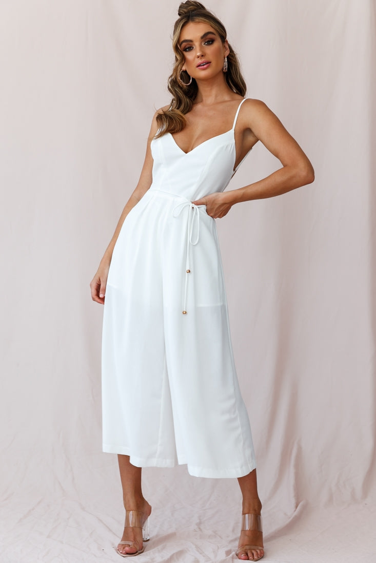 Brighton Low Back Wide Leg Jumpsuit White by Selfie Leslie