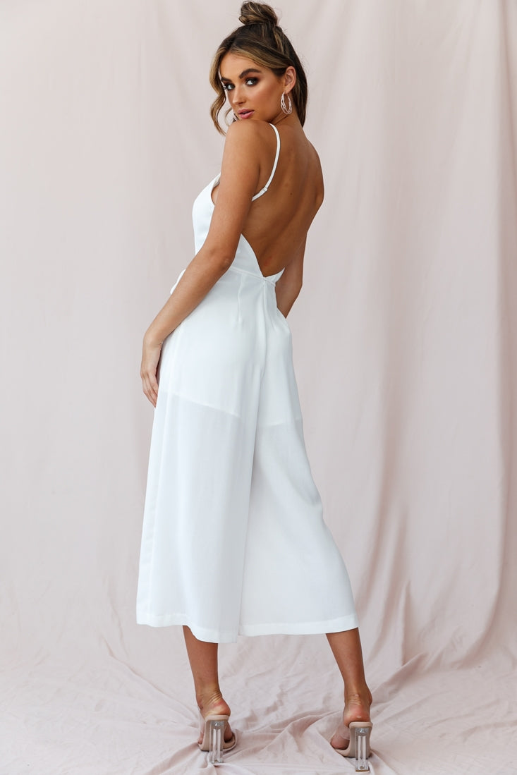 Brighton Low Back Wide Leg Jumpsuit White by Selfie Leslie