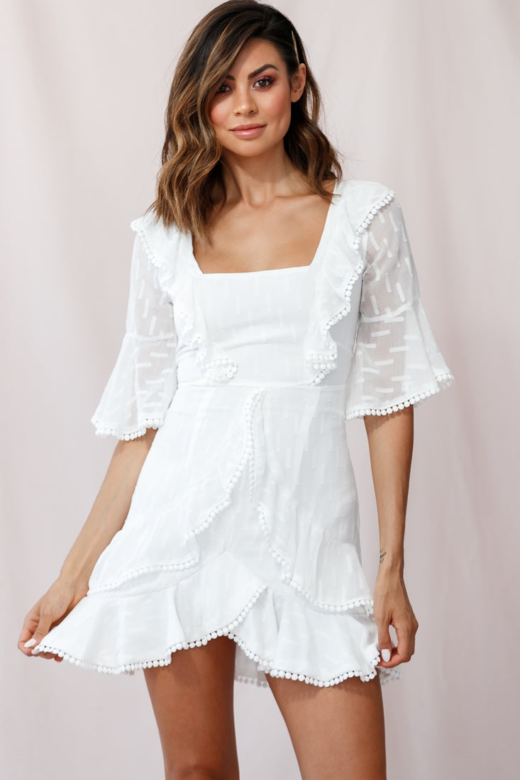 Evangelina Square Neckline Fluted Half-Sleeve Dress White by Selfie Leslie