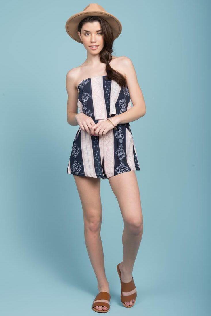 Monserrat Cute Striped Romper Navy by Selfie Leslie