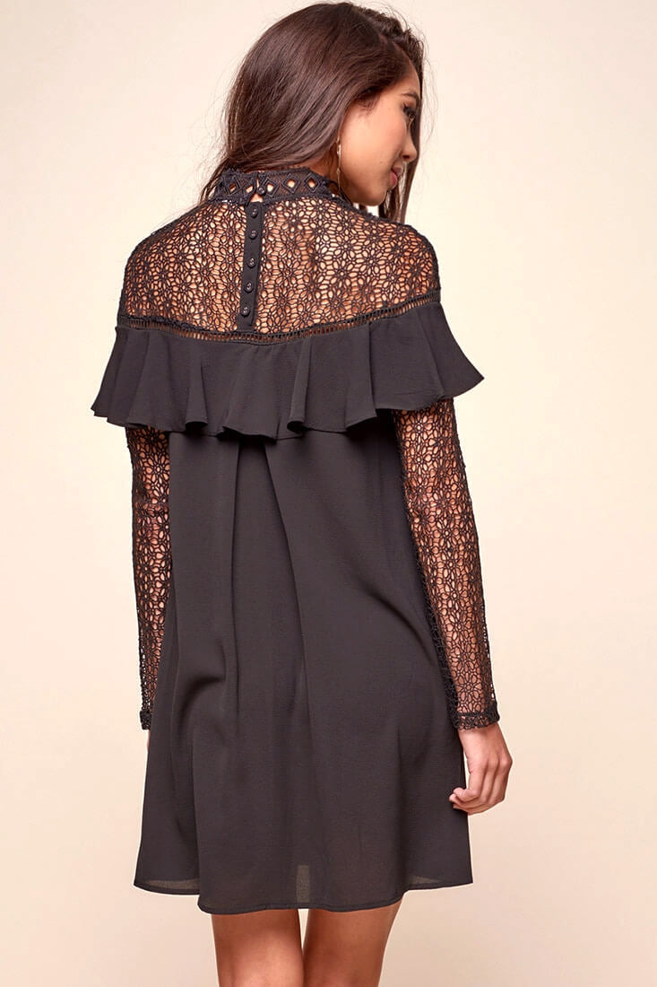 Mendes Lace Detailed High Neck Long Sleeved Dress Black by Selfie Leslie