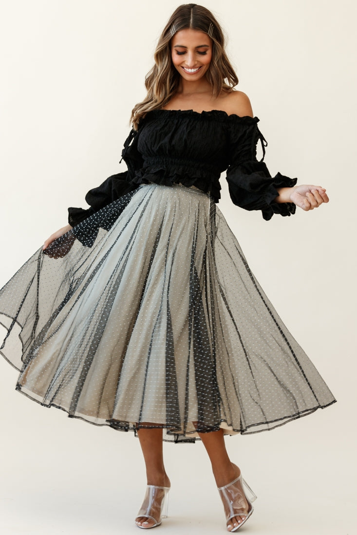 Jasmine Hail Spot Mesh Midi Skirt Black by Selfie Leslie