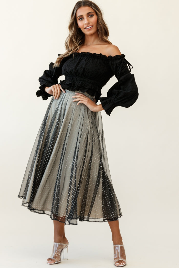 Jasmine Hail Spot Mesh Midi Skirt Black by Selfie Leslie