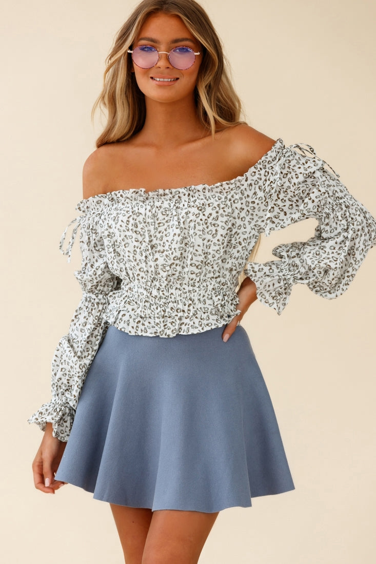 Taryn Bardot Top Leopard Print White by Selfie Leslie