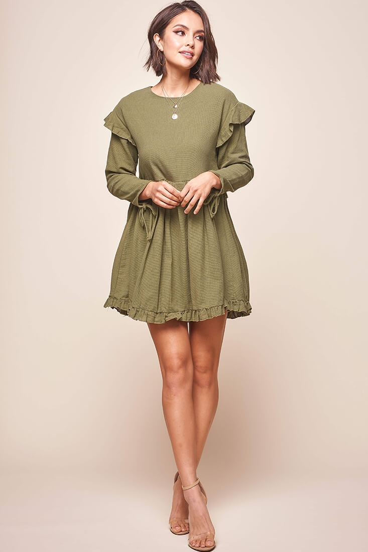 Marion Long Sleeve Shift Dress Khaki by Selfie Leslie