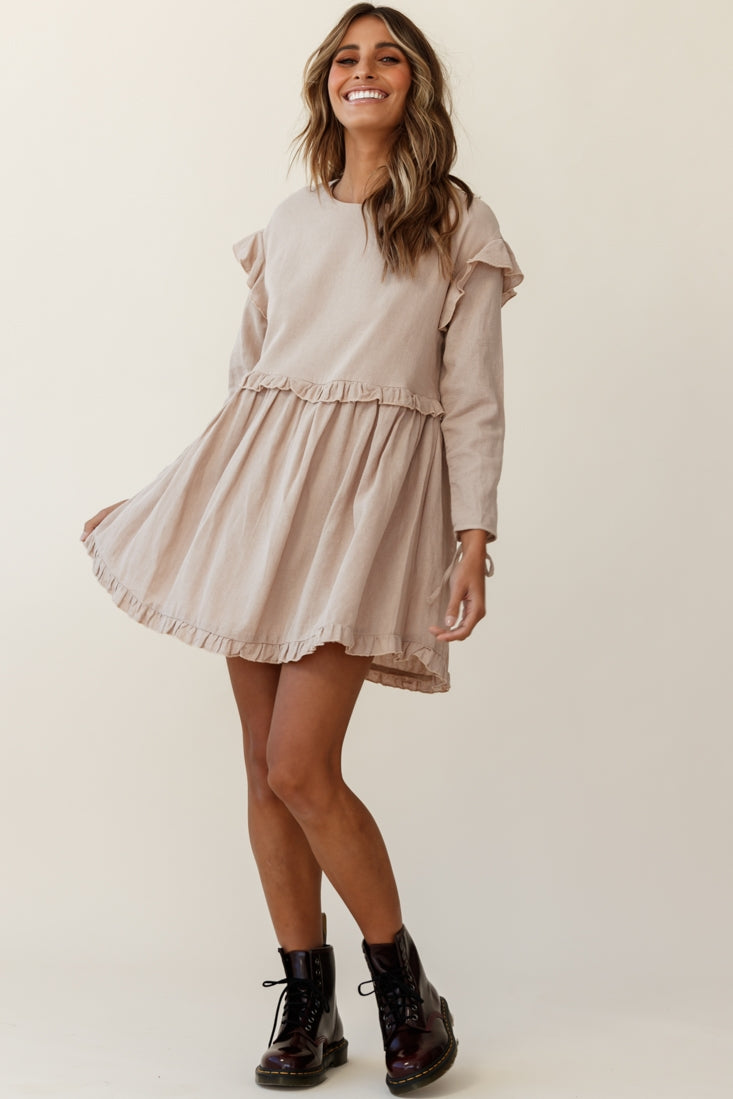 Marion Long Sleeve Shift Dress Mocha by Selfie Leslie