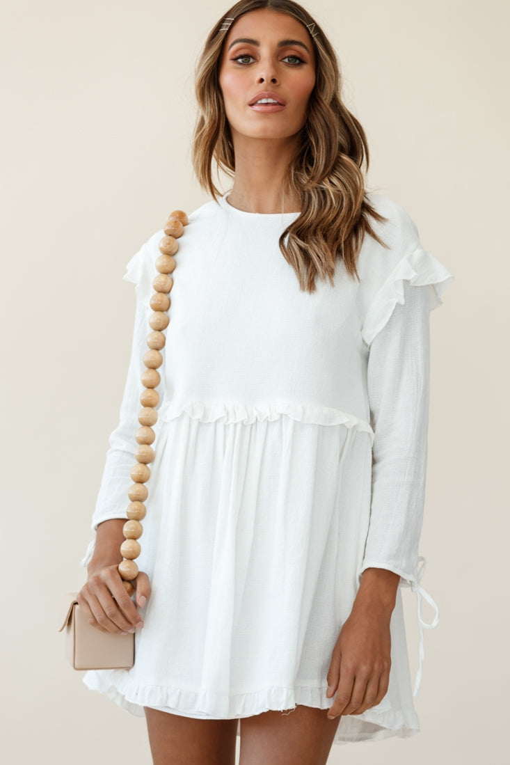 Marion Long Sleeve Shift Dress White by Selfie Leslie