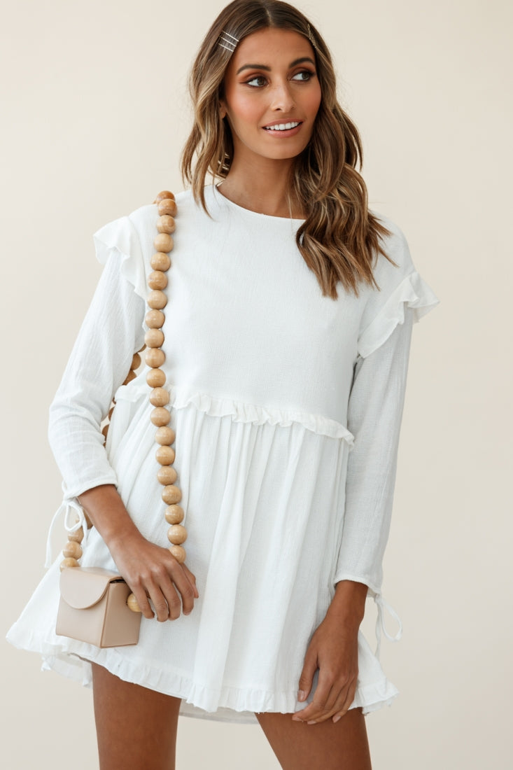 Marion Long Sleeve Shift Dress White by Selfie Leslie