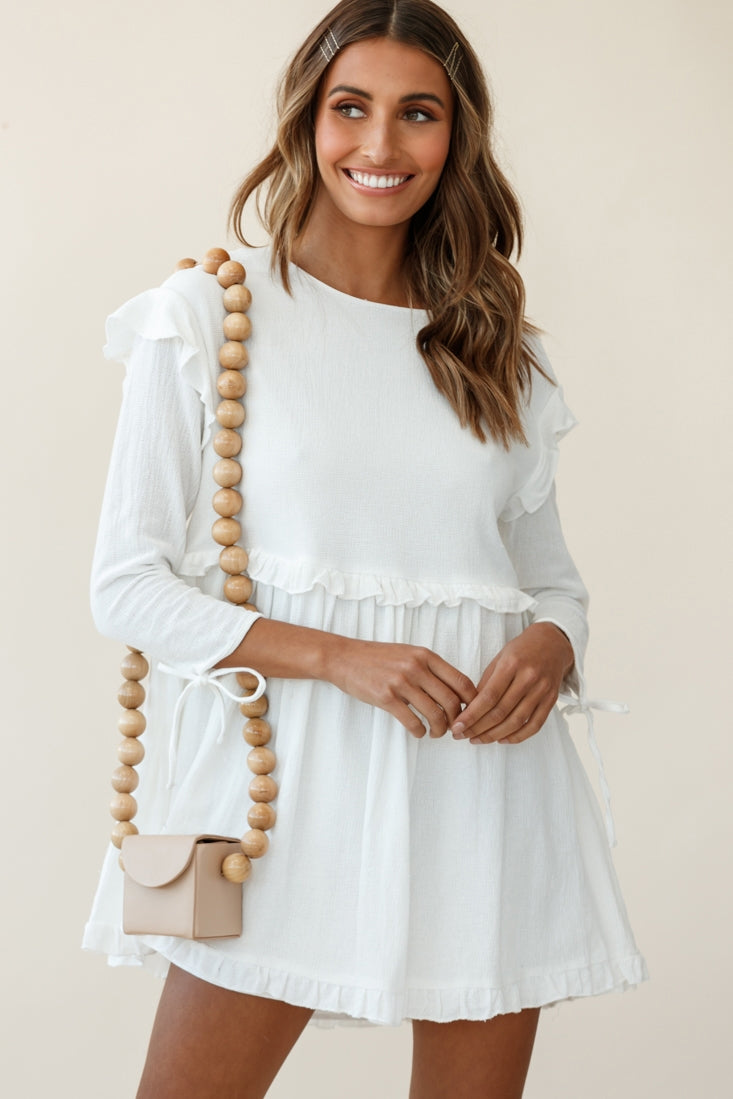 Marion Long Sleeve Shift Dress White by Selfie Leslie