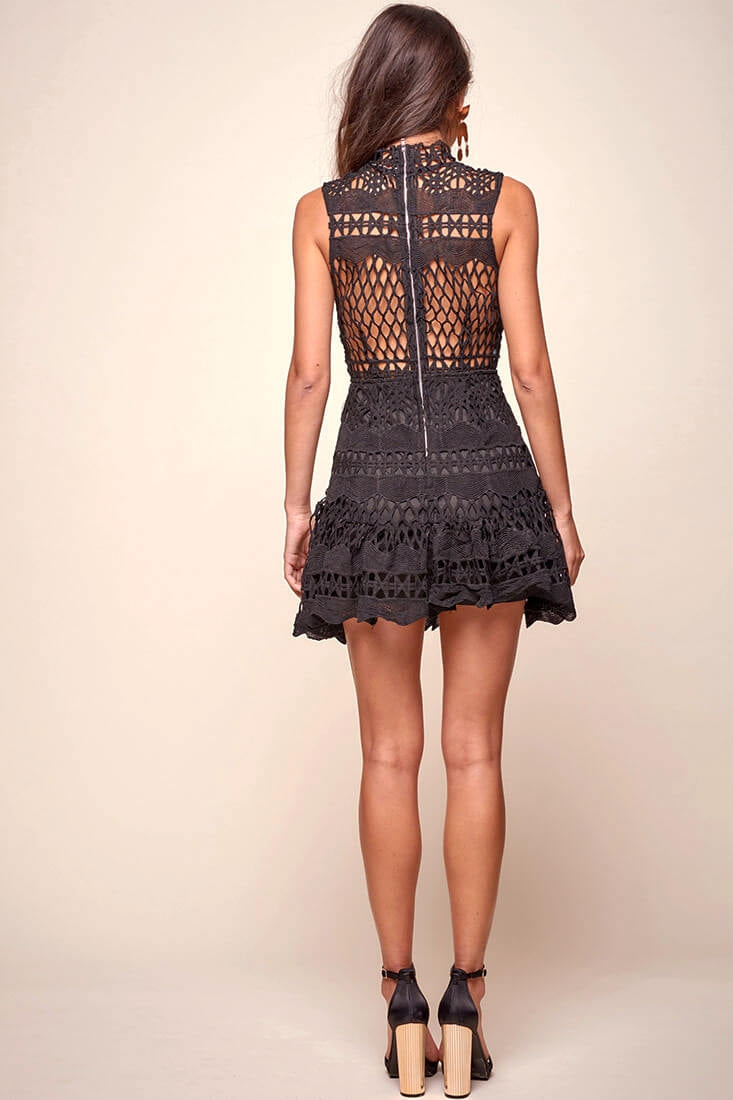 Ashleigh Mesh Overlay Fit and Flare Dress Black by Selfie Leslie