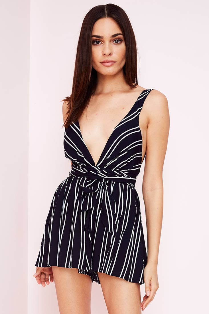 Nelle Striped Romper Navy by Selfie Leslie