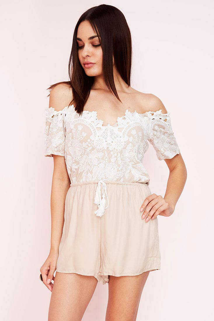Inaya Dressy Romper Beige by Selfie Leslie